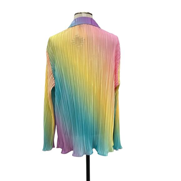Dressed in Lala Rainbow Daydream Plissé Pleated Top Notched Collar Size Medium - Picture 8 of 14